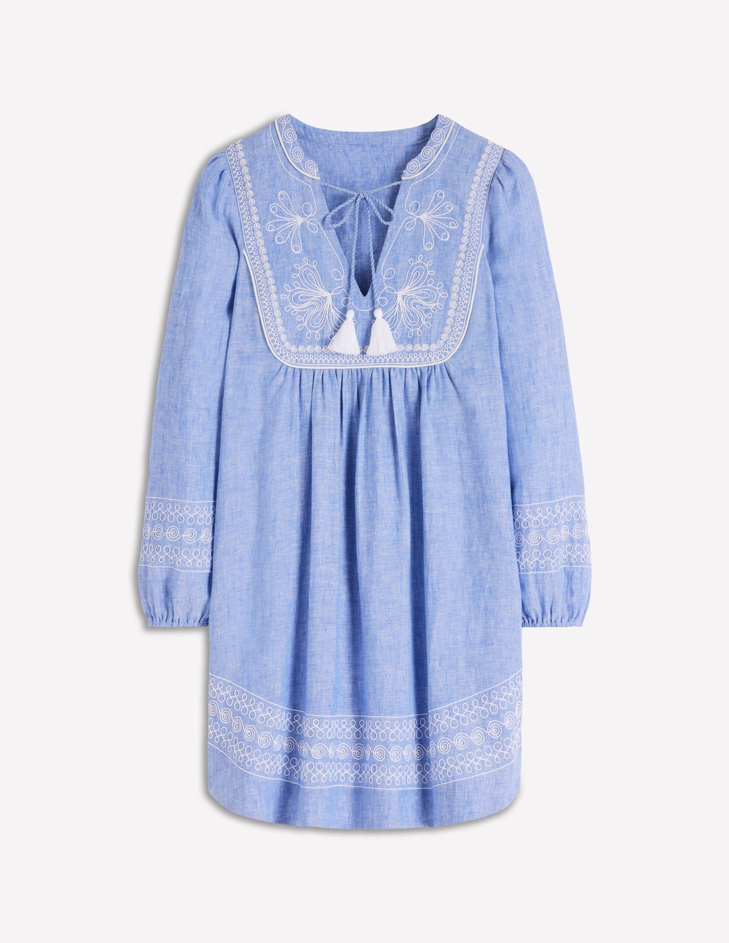Robe Pia en Lin Avec Empiècement à Pampilles - Broderie chambray