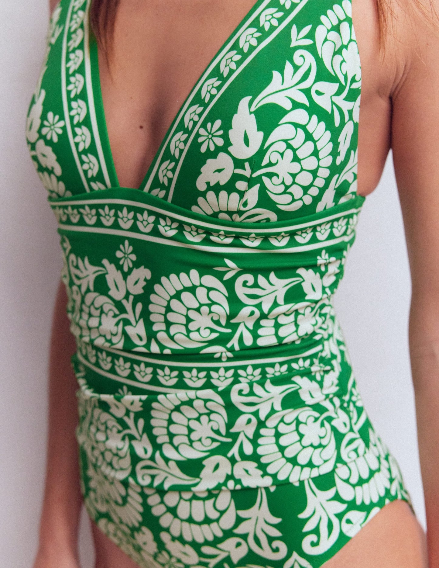 Maillot De Bain Mykonos à Encolure en V Profonde, Motif Ornate Floret