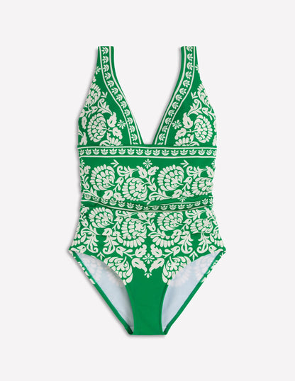 Maillot De Bain Mykonos à Encolure en V Profonde, Motif Ornate Floret