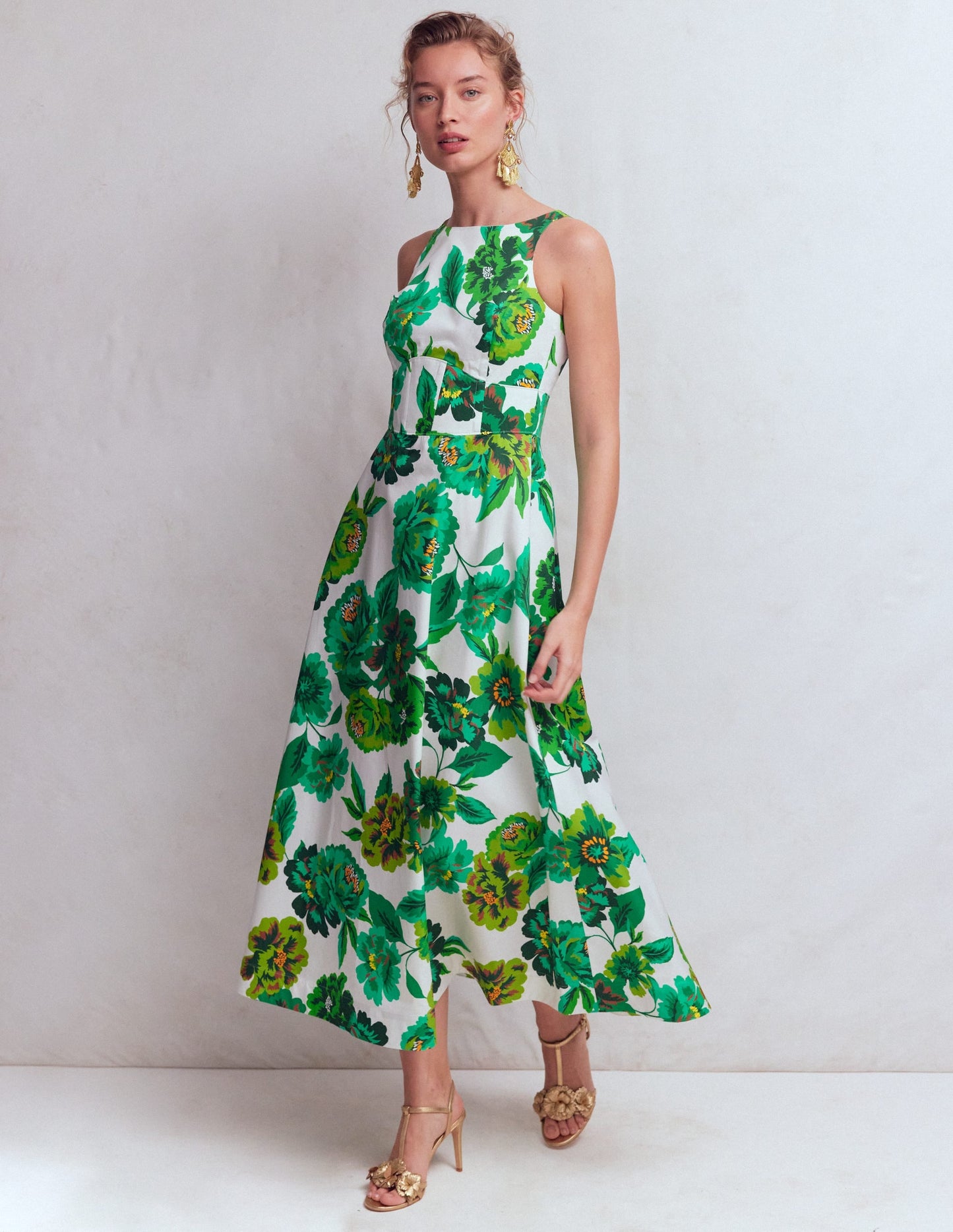 Robe Longue Silvia Avec Corsage à Baleines, Motif Opulent Blossom