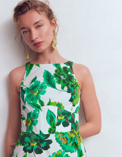 Robe Longue Silvia Avec Corsage à Baleines, Motif Opulent Blossom