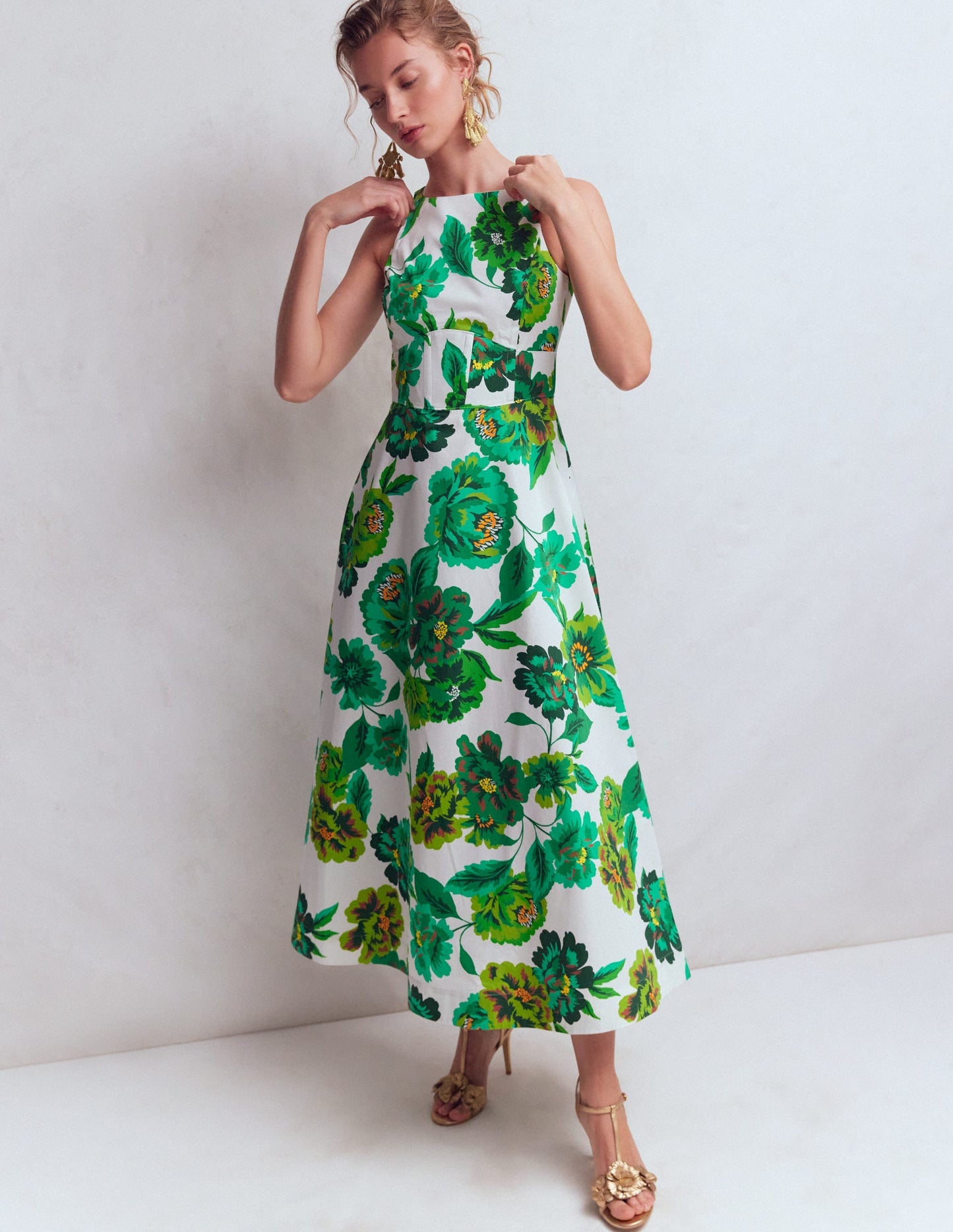Robe Longue Silvia Avec Corsage à Baleines, Motif Opulent Blossom