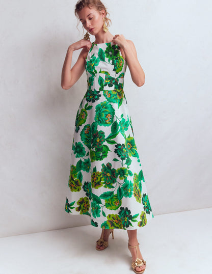 Robe Longue Silvia Avec Corsage à Baleines, Motif Opulent Blossom
