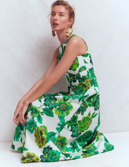 Robe Longue Silvia Avec Corsage à Baleines, Motif Opulent Blossom