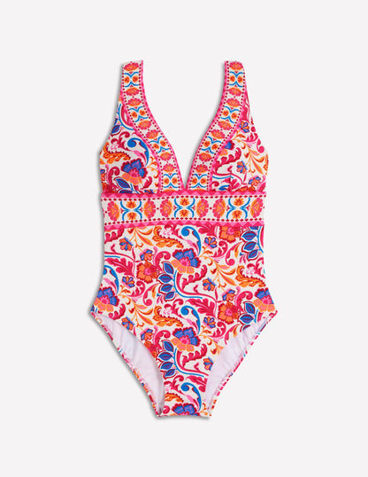 Maillot De Bain Col V Porto, Motif Flourishing Meadow