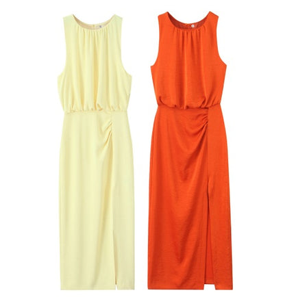 Élise | Robe Midi Sans Manches à Fente Latérale + Bracelet Offert