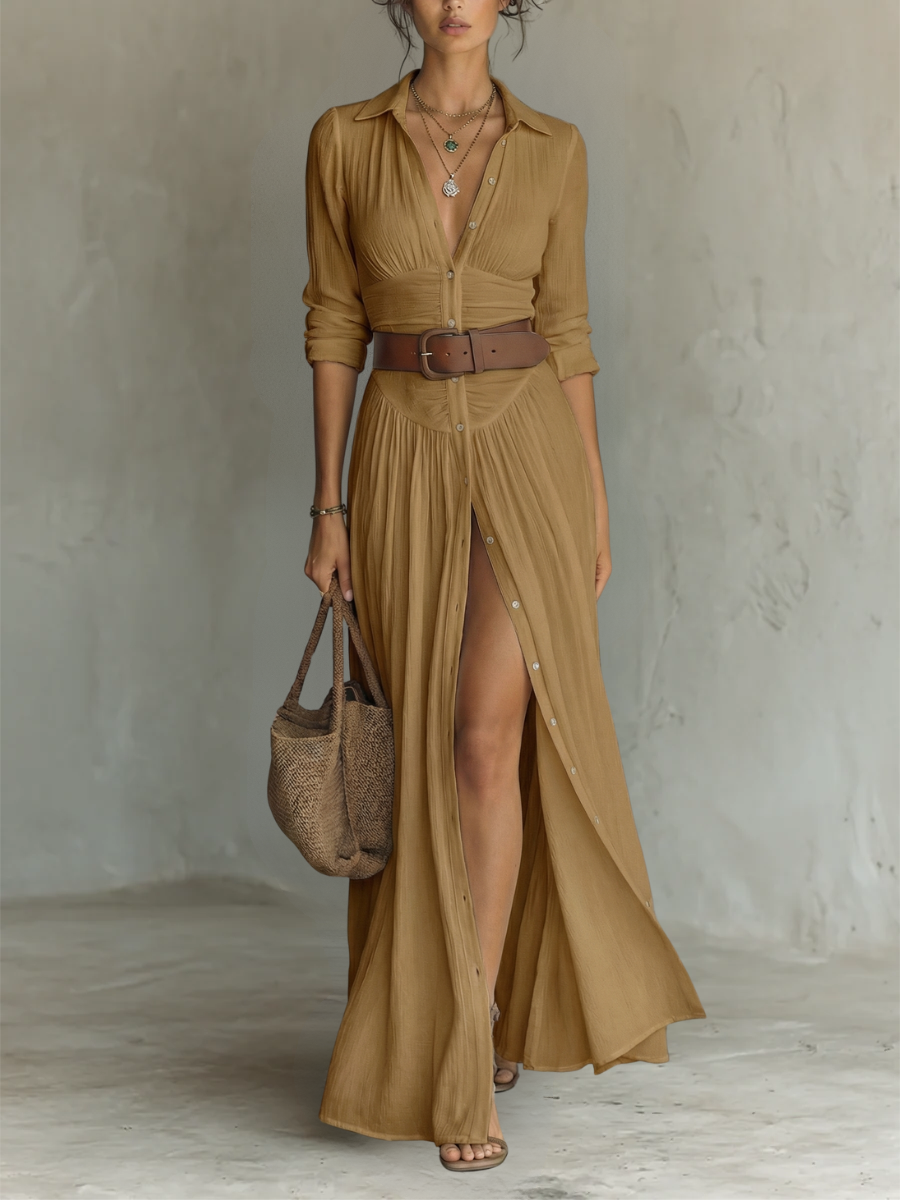 Robe maxi élégante à Col Revers