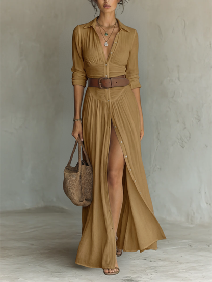 Robe maxi élégante à Col Revers