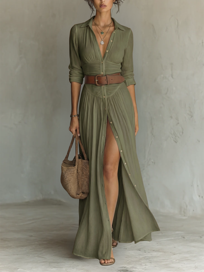 Robe maxi élégante à Col Revers