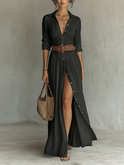 Robe maxi élégante à Col Revers