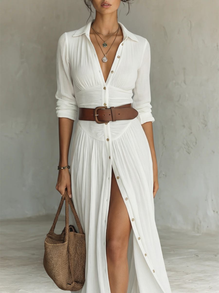 Robe maxi élégante à Col Revers