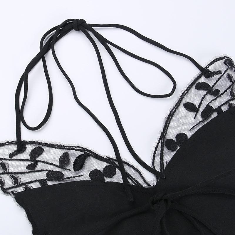 Halter Crop Top Met Vlinderborduursel Zelfstrik En Open Rug